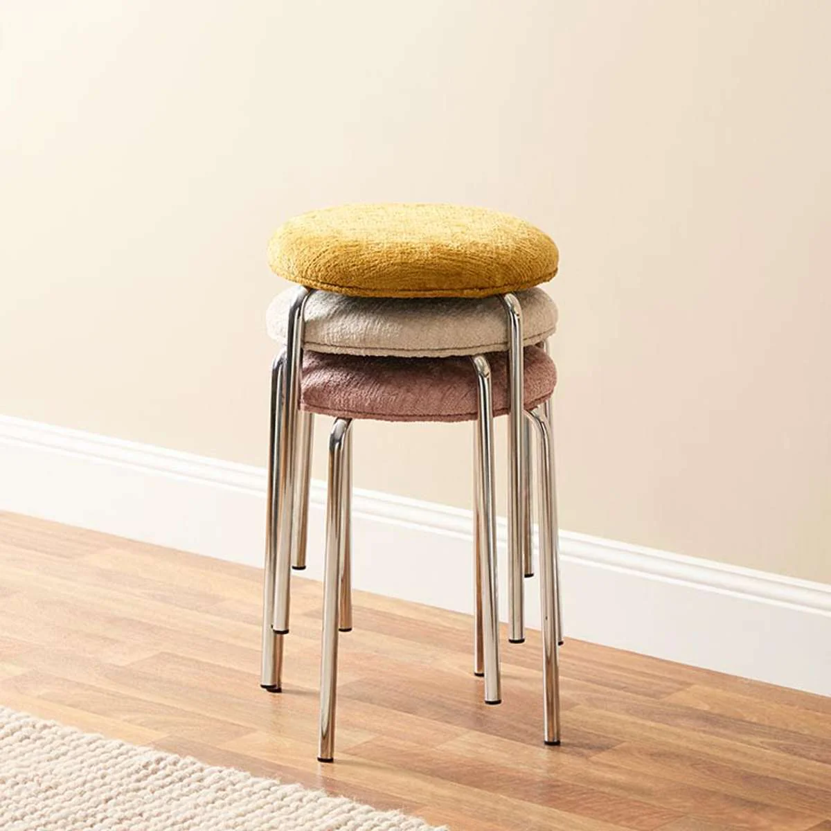 Vivi Chrome Stool - Cream Cheneille - Image 3